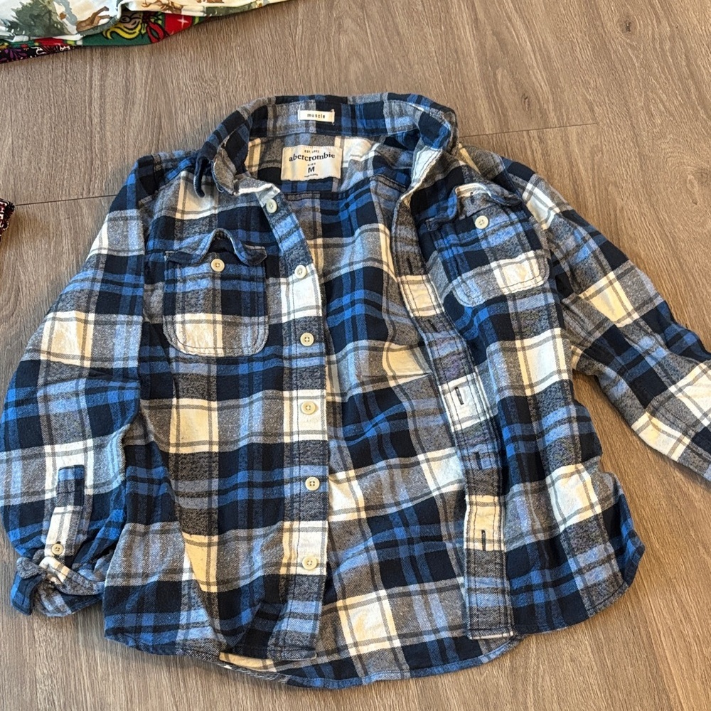 Abercrombie Kids Blue and Cream Plaid Button Down Shirt